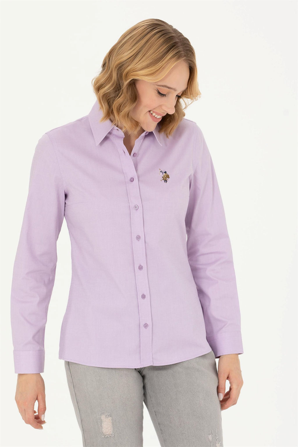 Женская сиреневая базовая рубашка с длинным рукавом - U.s. polo assn фото 10