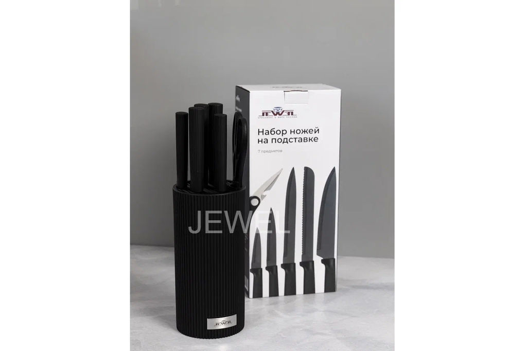 Набор ножей JEWEL на подставке, 7 предметов, черный  фото 2