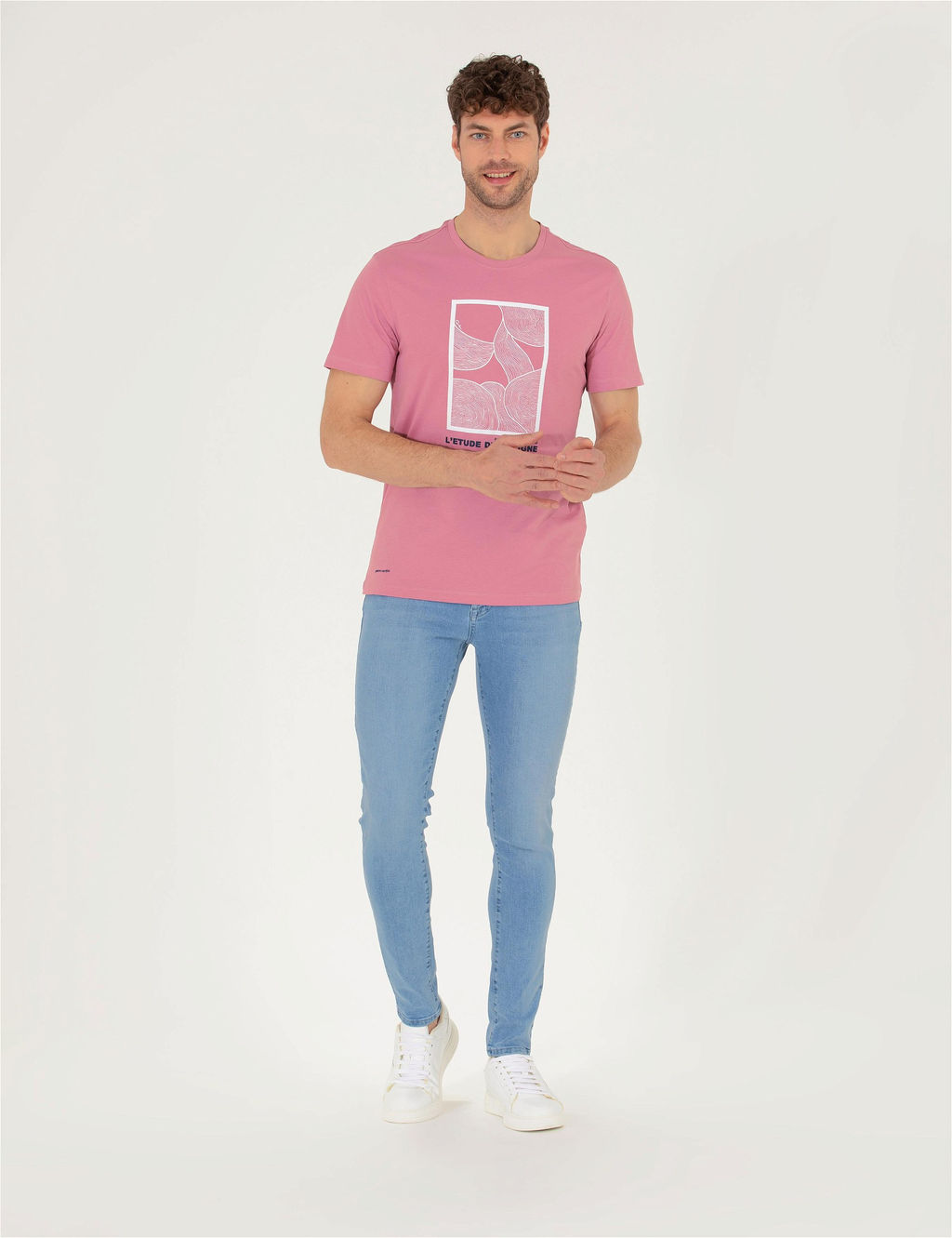 Pembe Slim Fit Bask_l_ Bisiklet Yaka Ti__rt - Pierre cardin фото 4