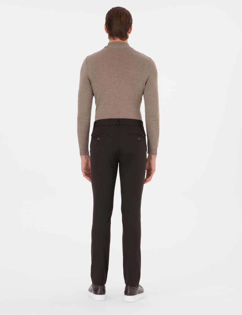 Kahverengi Slim Fit _izgili Kanvas Pantolon