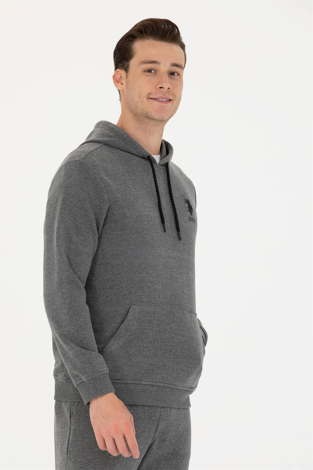 U. S. Polo Assn Мужская базовая толстовка с капюшоном антрацитового меланжевого цвета - U.s. polo assn фото 3