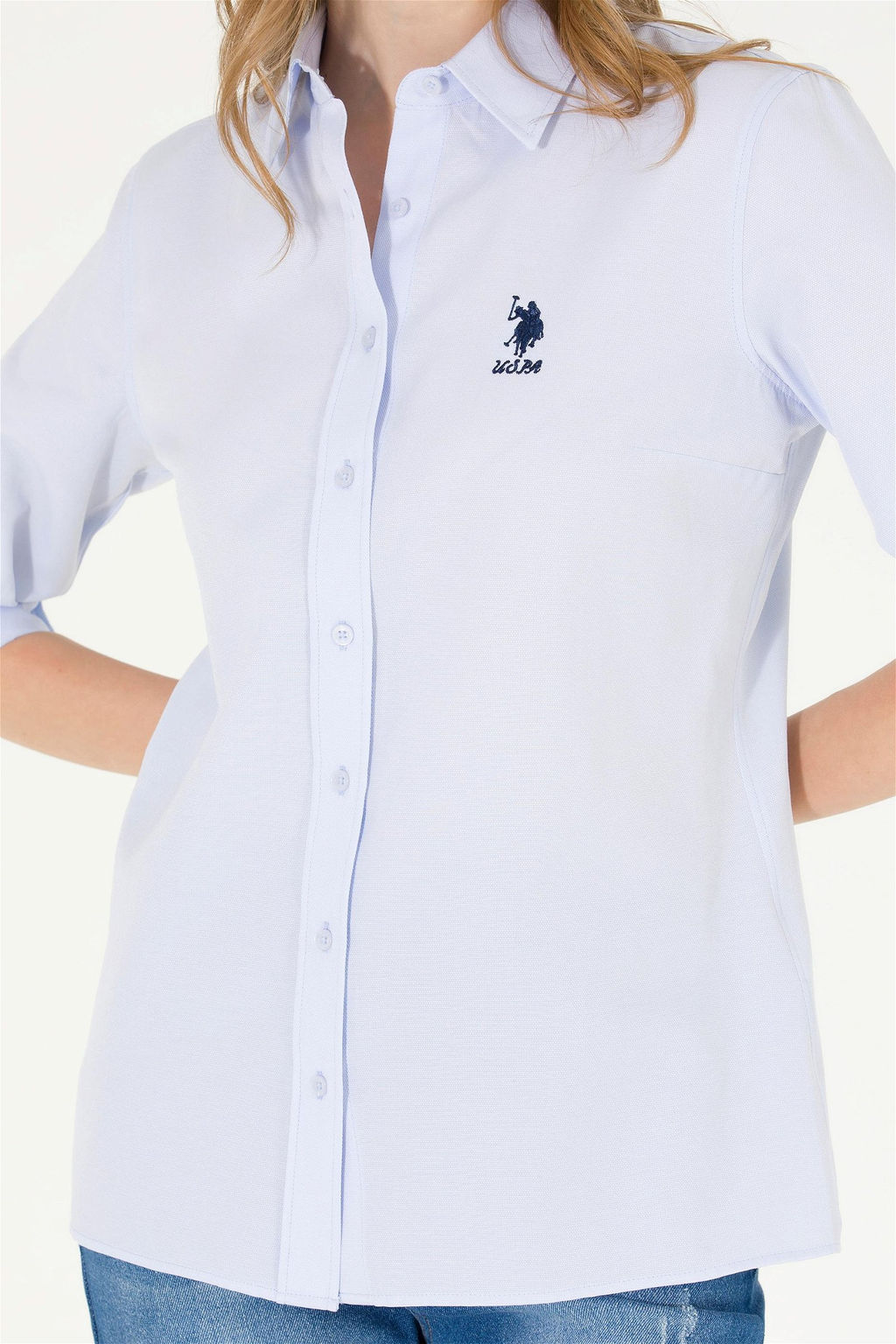 Женская голубая базовая рубашка с длинным рукавом - U.s. polo assn фото 6
