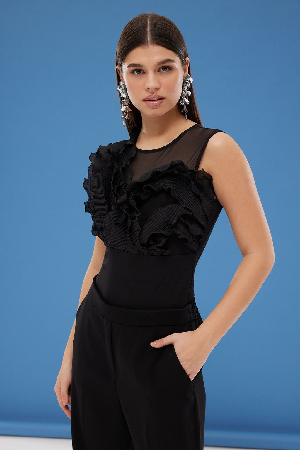 TRENDYOLMILLA Siyah Tul Detayl? F?rf?rl? Orme Body TPRSS25BD00010  фото 5