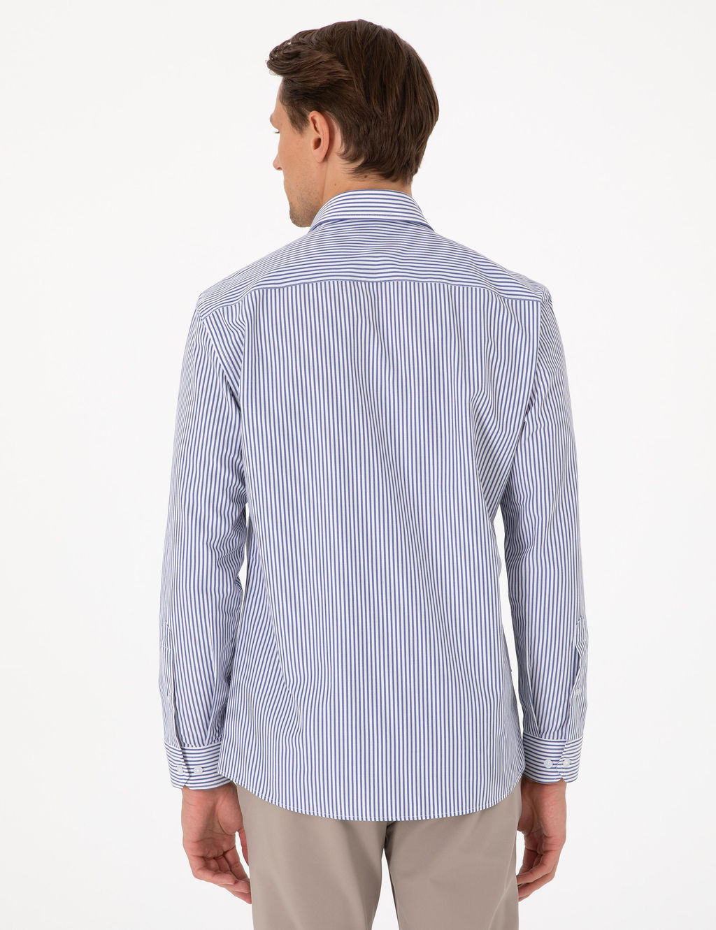 Mavi Slim Fit _izgili Uzun Kollu G_mlek