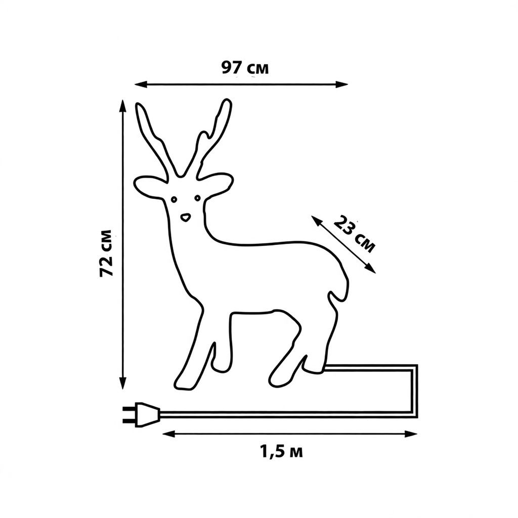 ULD-M6393-200/STA WHITE IP20 DEER-1 Фигура светодиодная Олень-1, 72*97см, 200 светодиодов. Белый свет. Провод прозрачный. TM Uniel