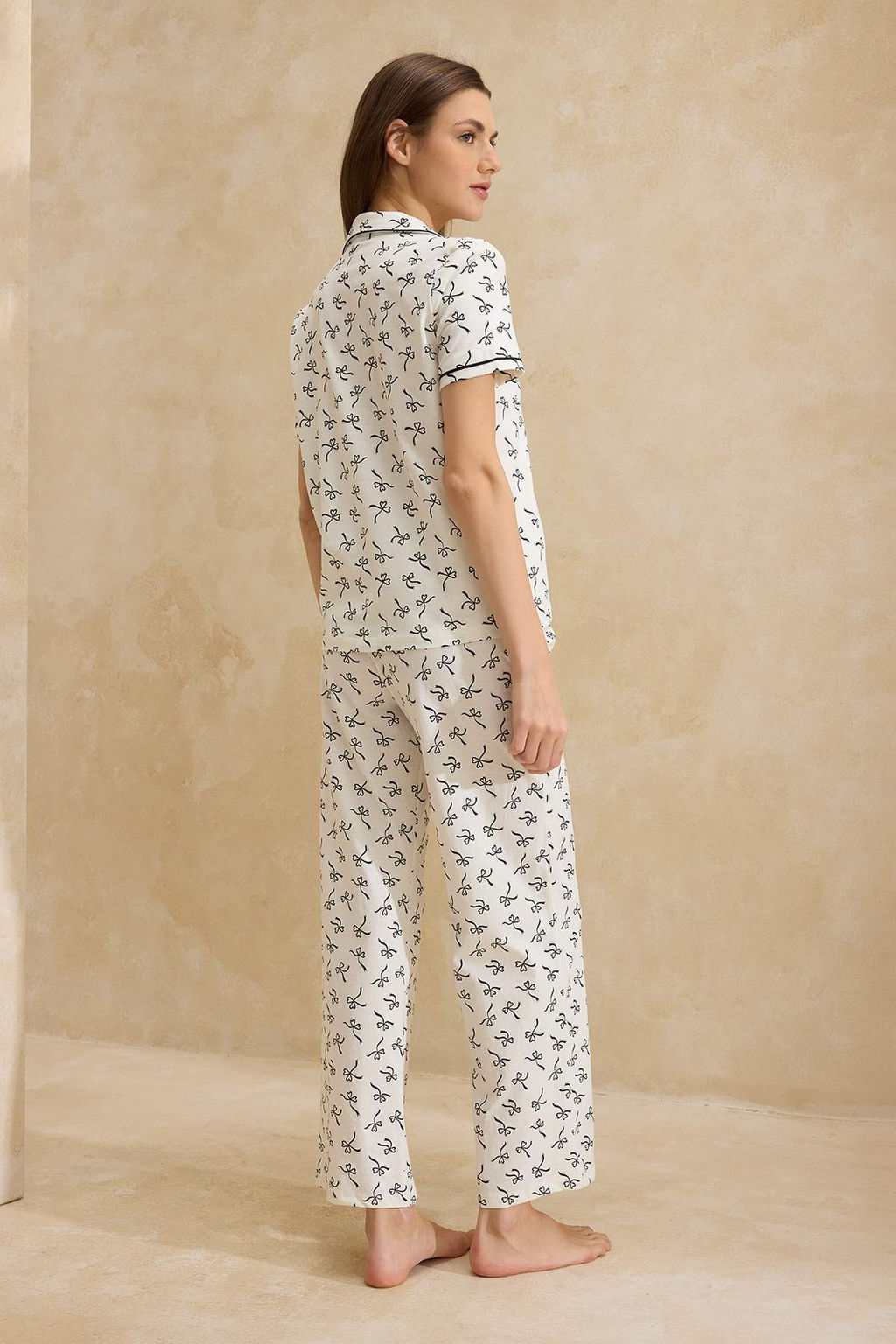 Beyaz %100 Pamuklu Kurdele Desenli Biyeli Orme Pijama Tak?m? THMSS26PT00026 - Trendyolmilla фото 4