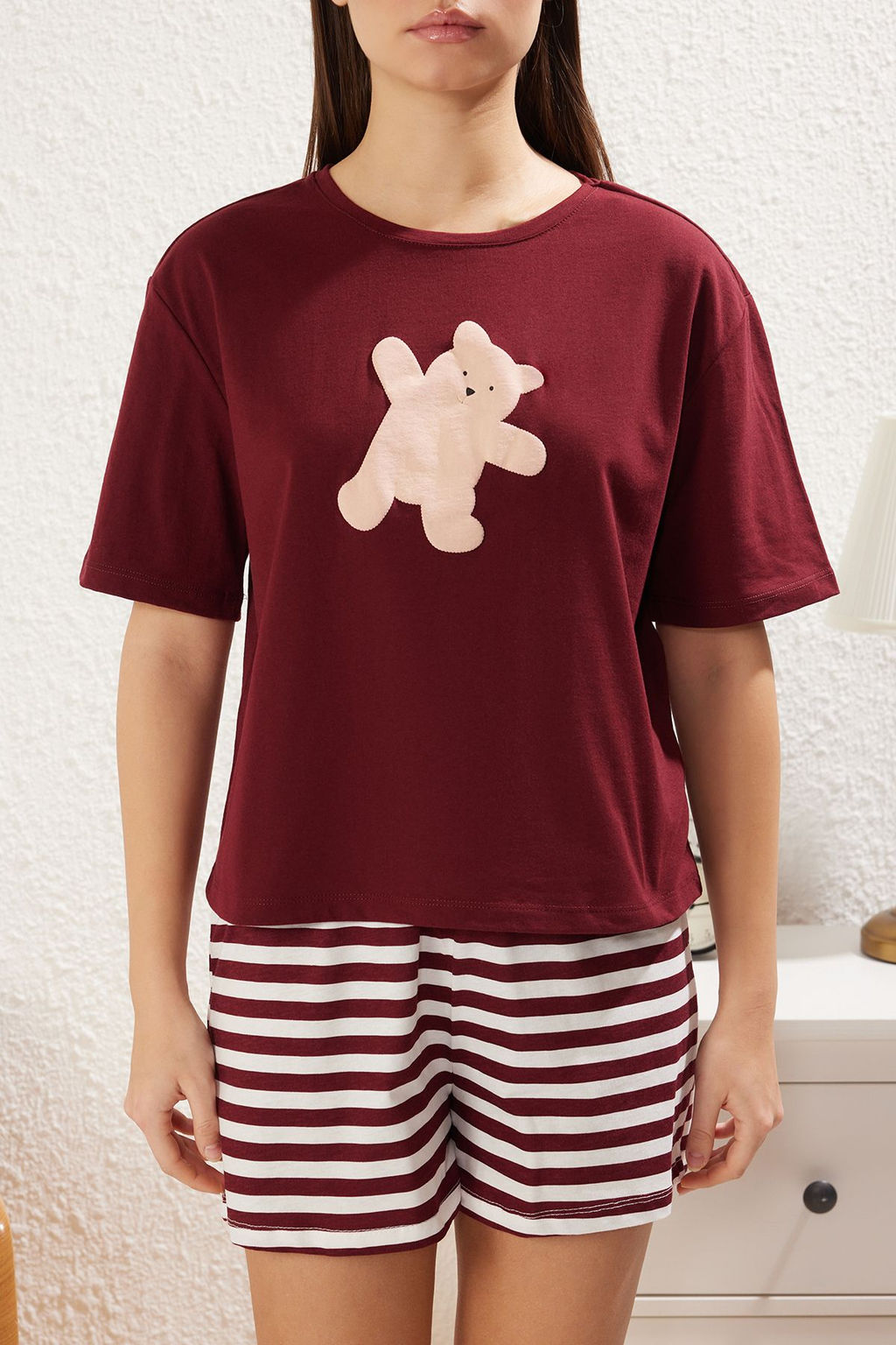 Trendyolmilla Lacivert %100 Pamuklu Ay?c?kl? Sortlu Orme Pijama Tak?m? THMSS24PT00039  фото 3