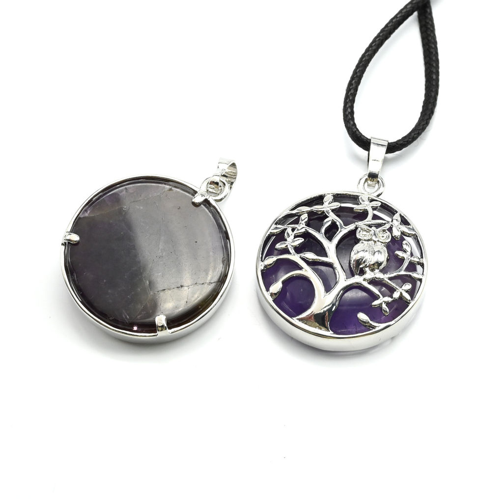 Кулон Дерево двухсторонний в металле с аметистом 27*27мм - Радуга камня фото 2