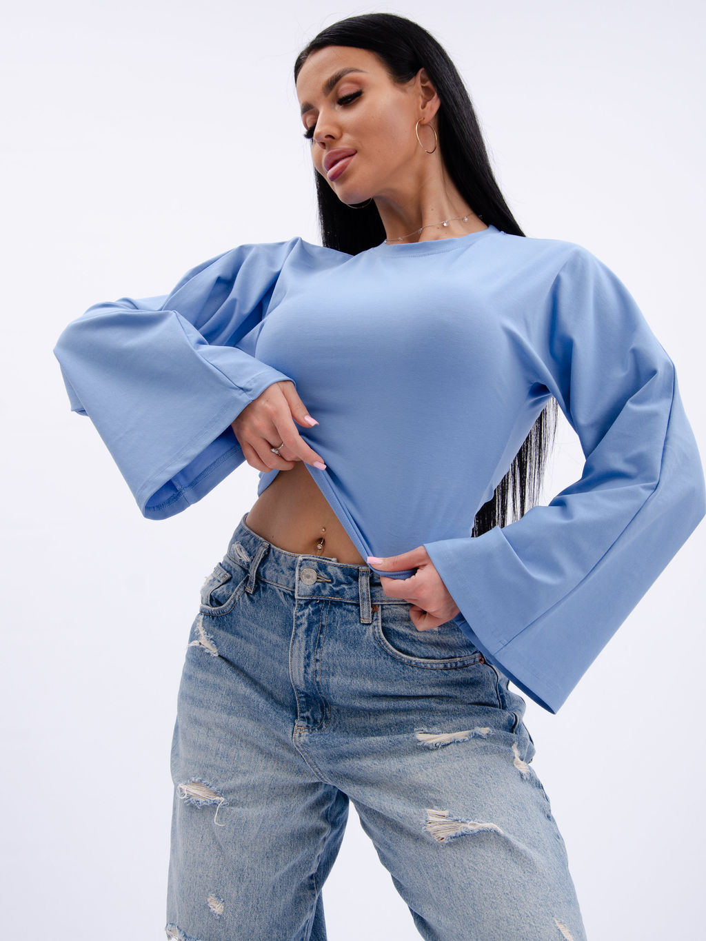 Лонгслив "Аида 3" голубой, кулирка с лайкрой