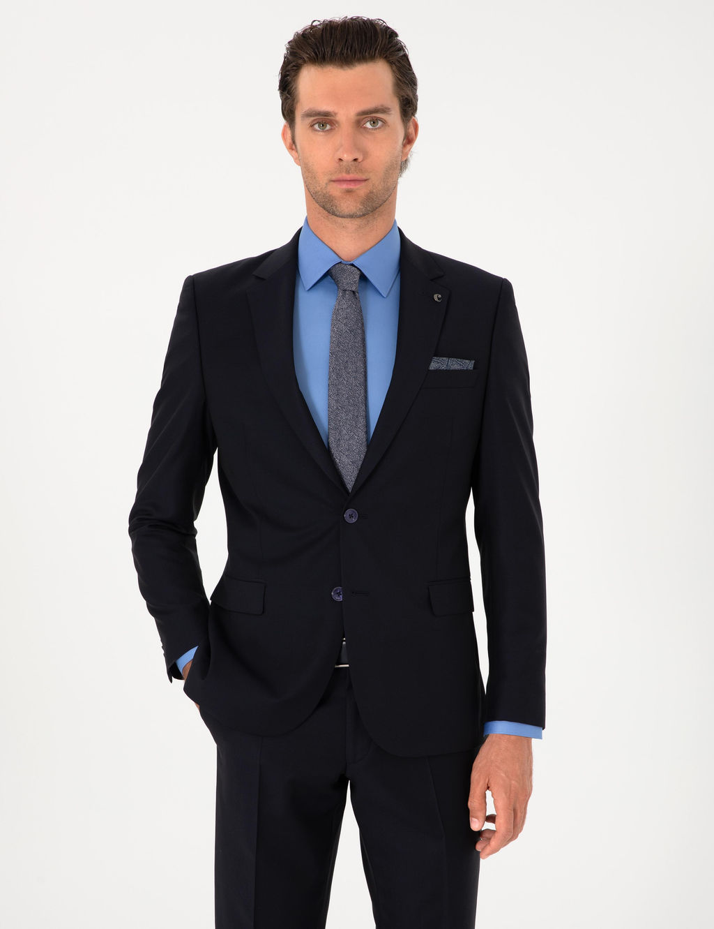 Lacivert Slim Fit %100 Y_n Klasik Tak_m Elbise - Cacharel фото 3