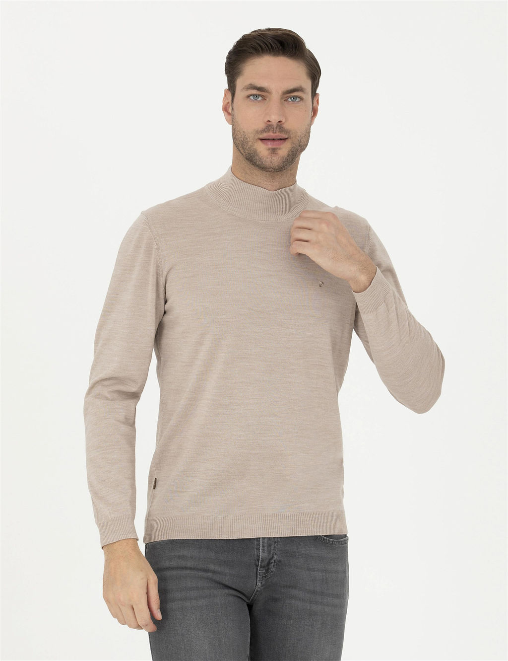 Ta_ Slim Fit Yar_m Bal_k__ Yaka Y_n Kar___ml_ Basic Triko Kazak
