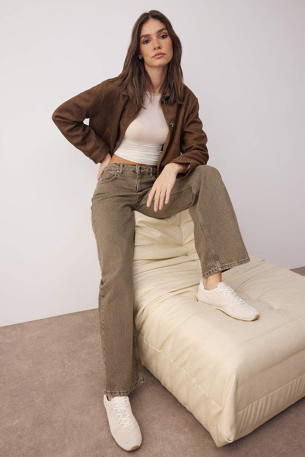 Haki Yuksek Bel Vintage Y?kama Genis Paca Wide Leg Jeans TWOAW26JE00126 - Trendyolmilla фото 2