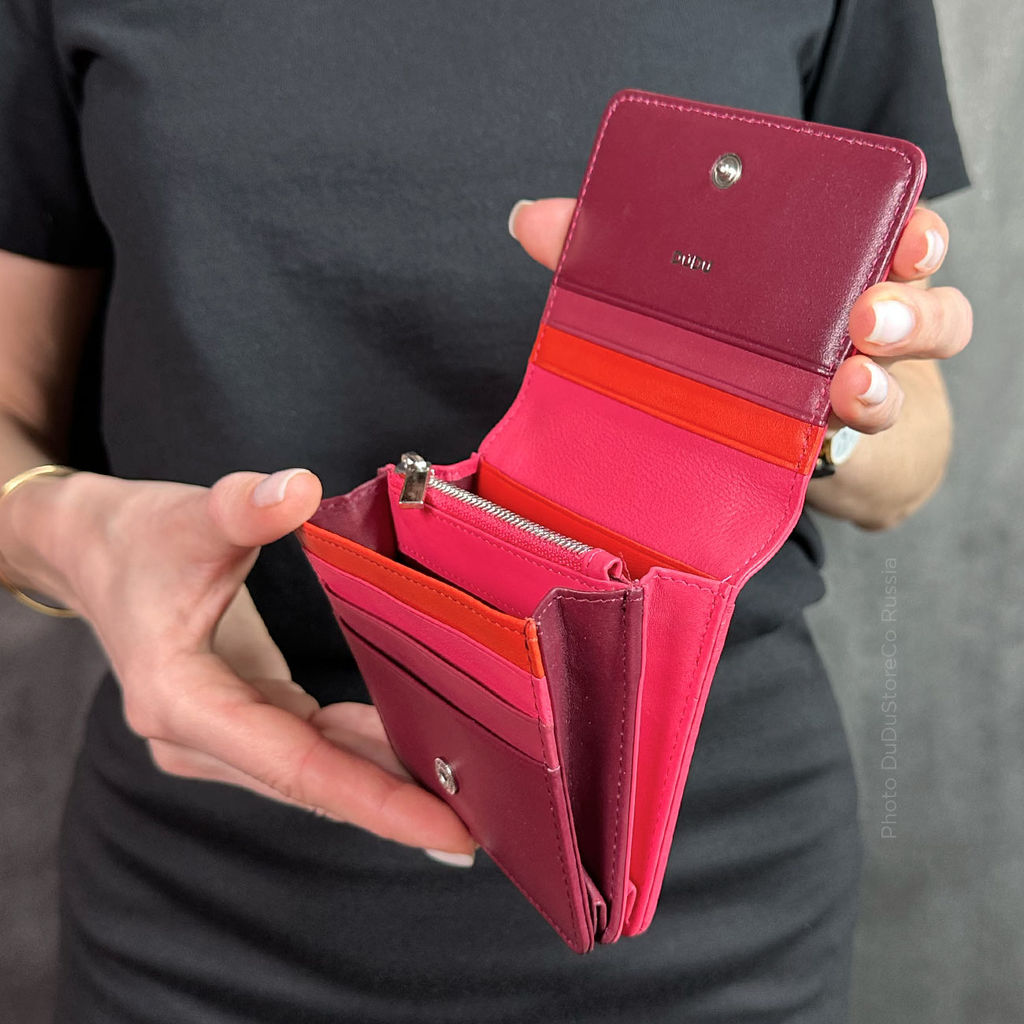 Итальянский кожаный кошелек DuDu серии Flores | малиновый - Dudubags фото 8