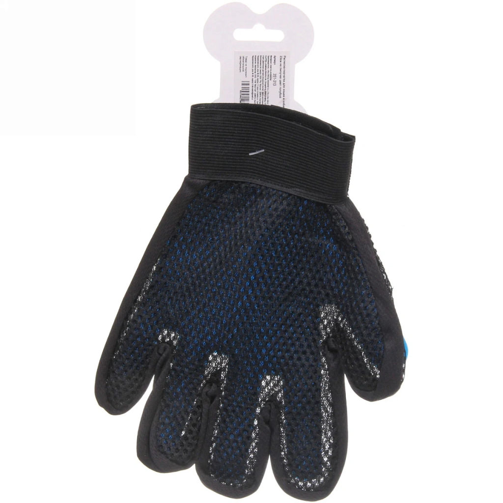 Цена за 3 шт. Расческа - перчатка для собак и кошек "ЛАПКИ и ЦАРАПКИ", на липучке, цвет голубой, 23см (подвес)