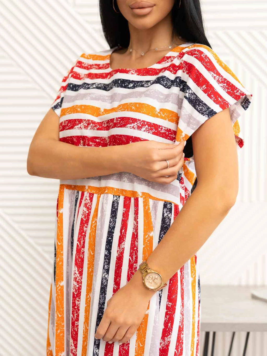 Платье женское, цвет красный оранжевый белый