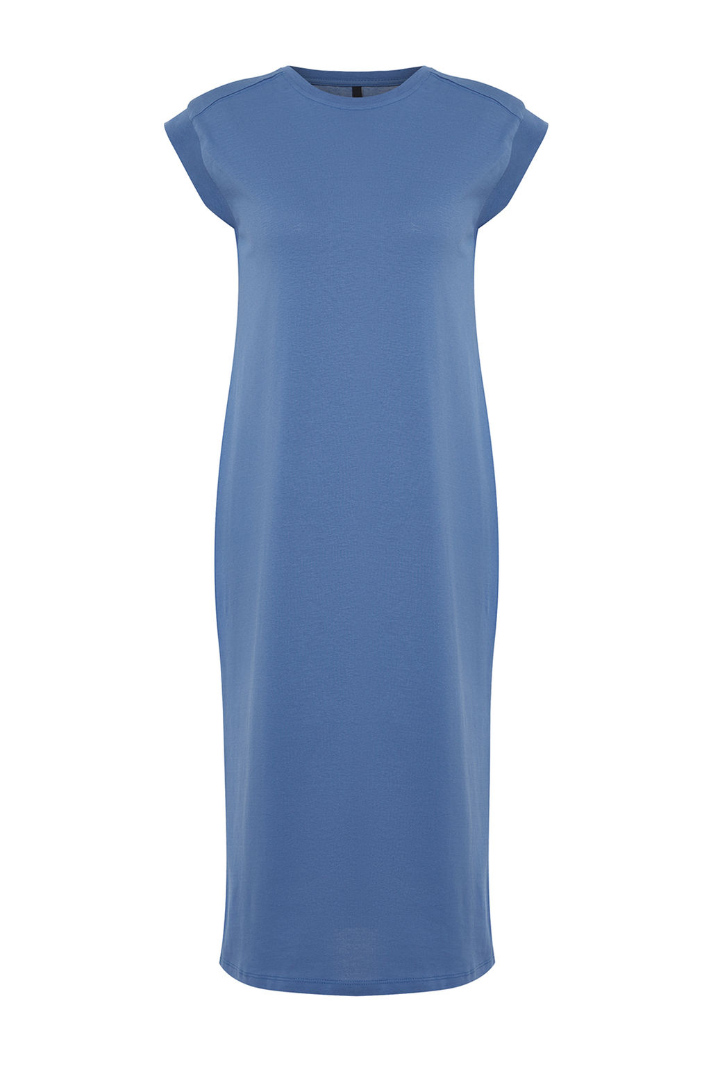 Indigo Duz T-shirt Elbise %100 Pamuk Ay Kol Shift/Rahat Kesim Midi Midi Elbise TWOSS24EL00126