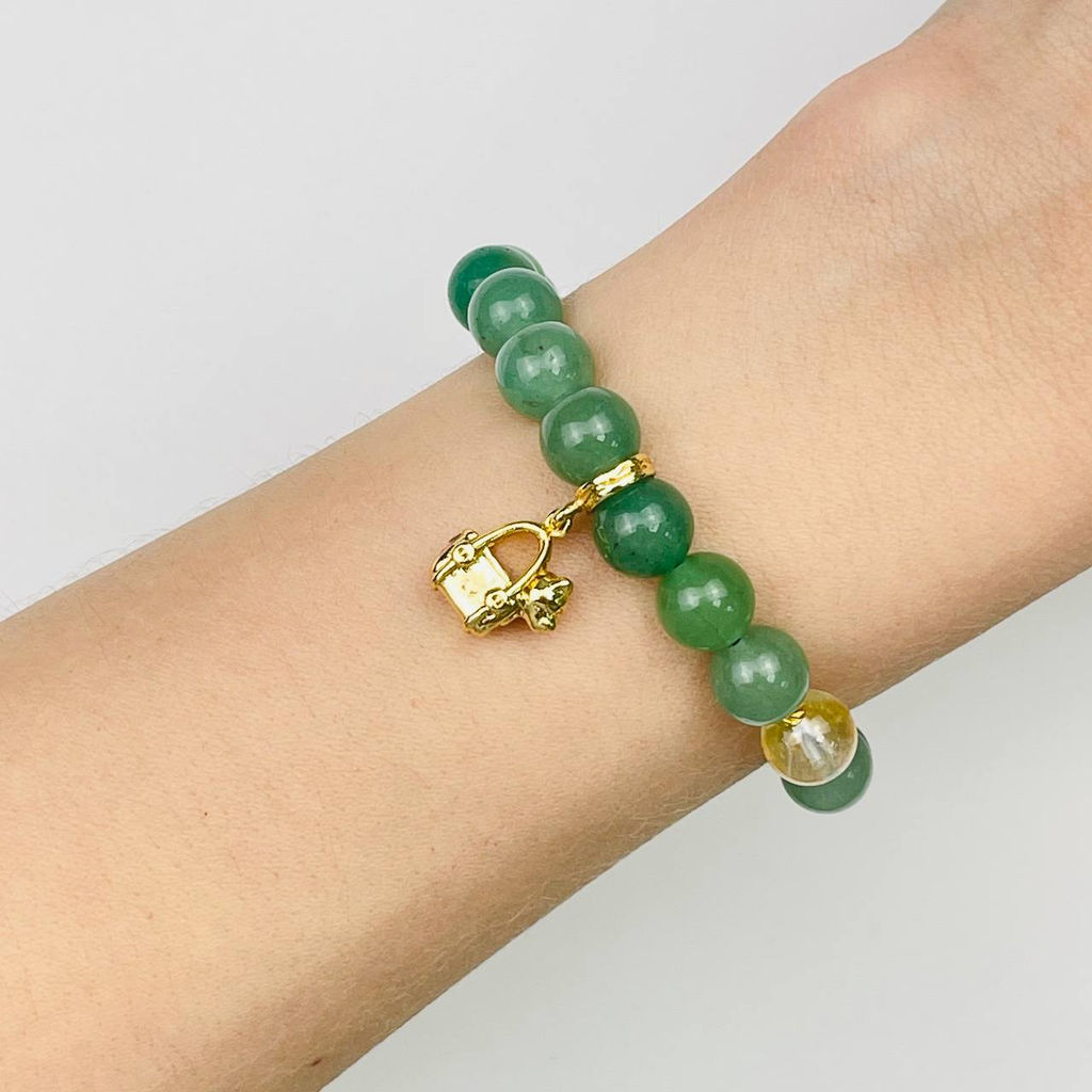 Браслет из зеленого Кварца и Цитрина с подвеской 16 см