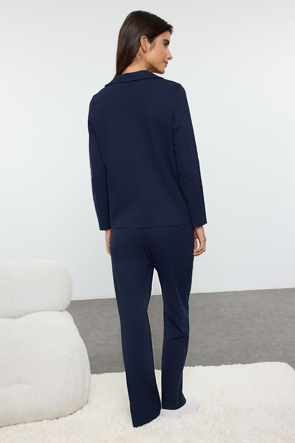 Trendyolmilla Bej Kurdele/Fiyonklu Waffle Kumas Orme Pijama Tak?m? THMAW25PT00195 фото 15