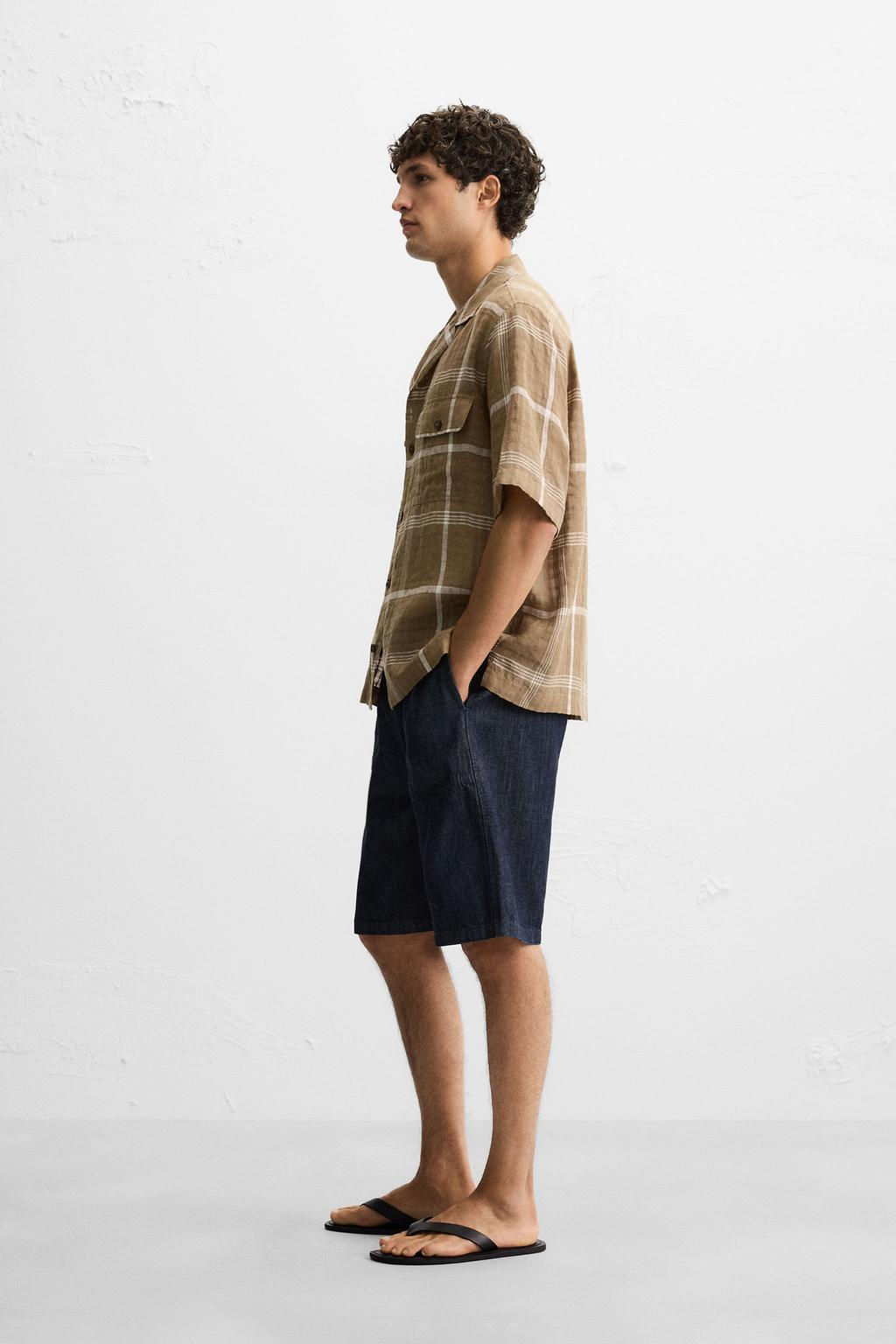 CHECKED LINEN/COTTON SHIRT - Zara фото 4