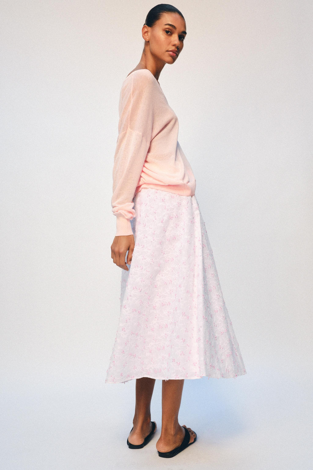 FALDA MIDI CAPA ESTRUCTURA / Rosa / Blanco - Zara фото 4