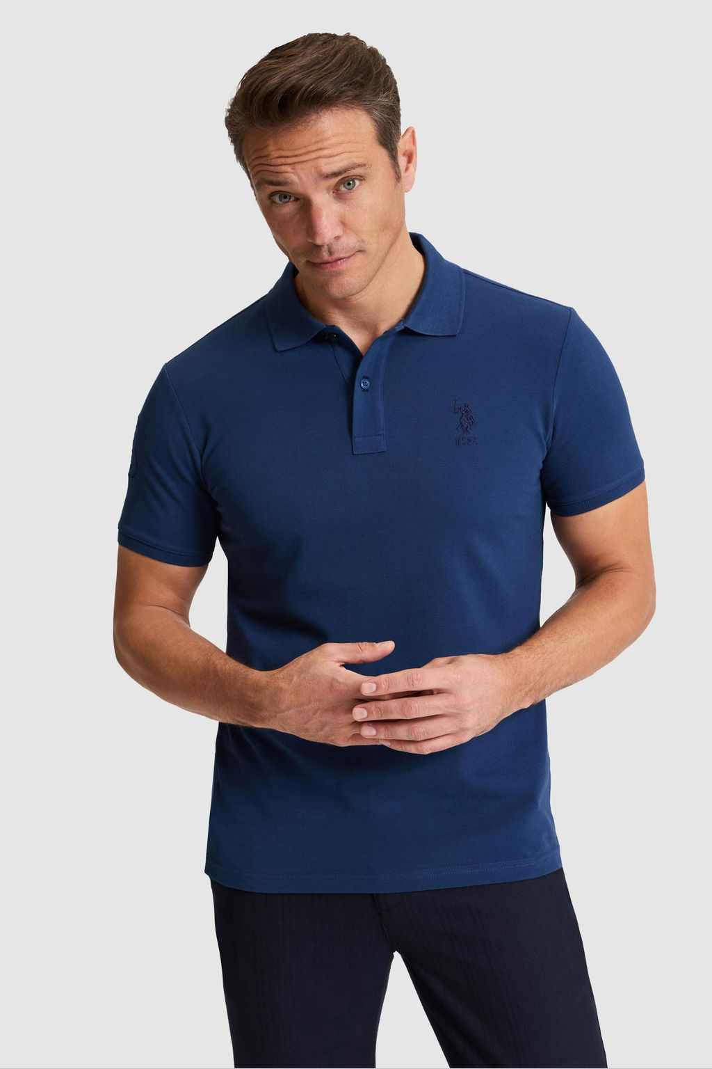 Erkek A__k Lacivert Slim Fit Polo Yaka Basic Ti__rt