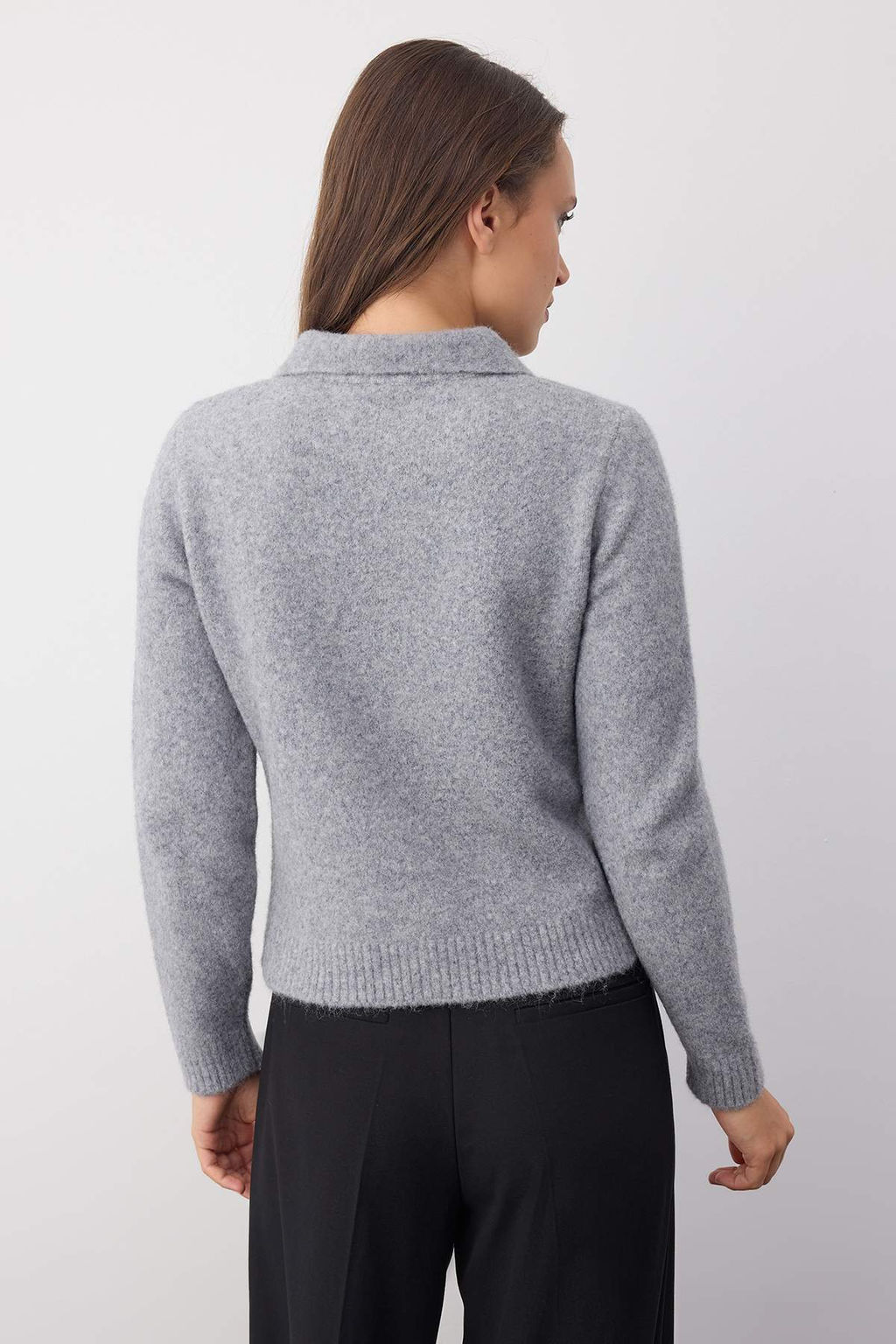 Wardrobe Essentials Gri Merserize Gorunumlu Polo Yaka Triko H?rka | TWOAW26HI00104 - Trendyolmilla фото 4