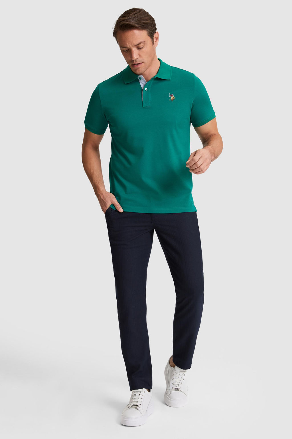 Erkek Koyu Ye_il Regular Fit Polo Yaka Basic Ti__rt
