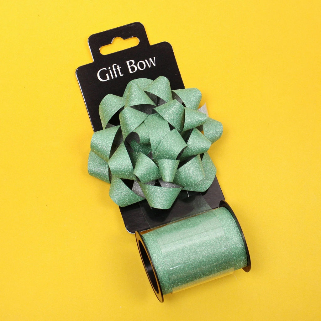 Цена за 2 шт. Набор для декорирования "Мерцание" бант d=10 см, лента 1,6 см (10м), Зеленый