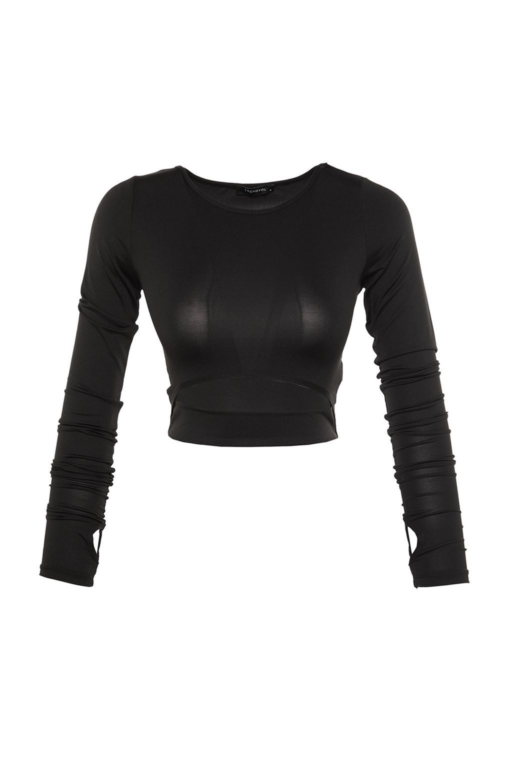 Siyah Crop Pencere/Cut Out ve Bas Parmak Delik Detayl? Orme Spor Ust/Bluz TWOAW21BZ0156