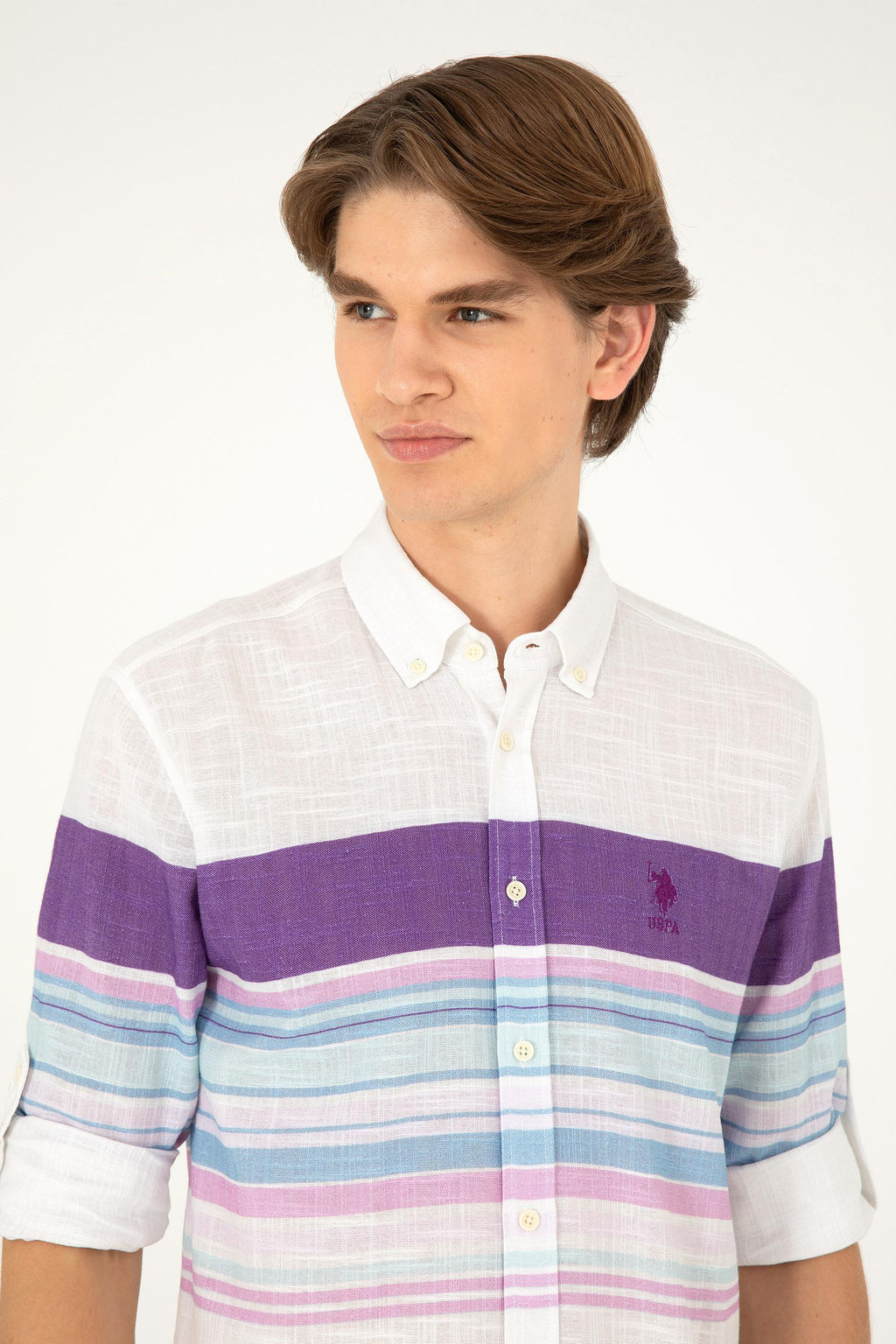 Мужская фиолетовая рубашка с длинным рукавом Неожиданная скидка в корзине - U.s. polo assn фото 2