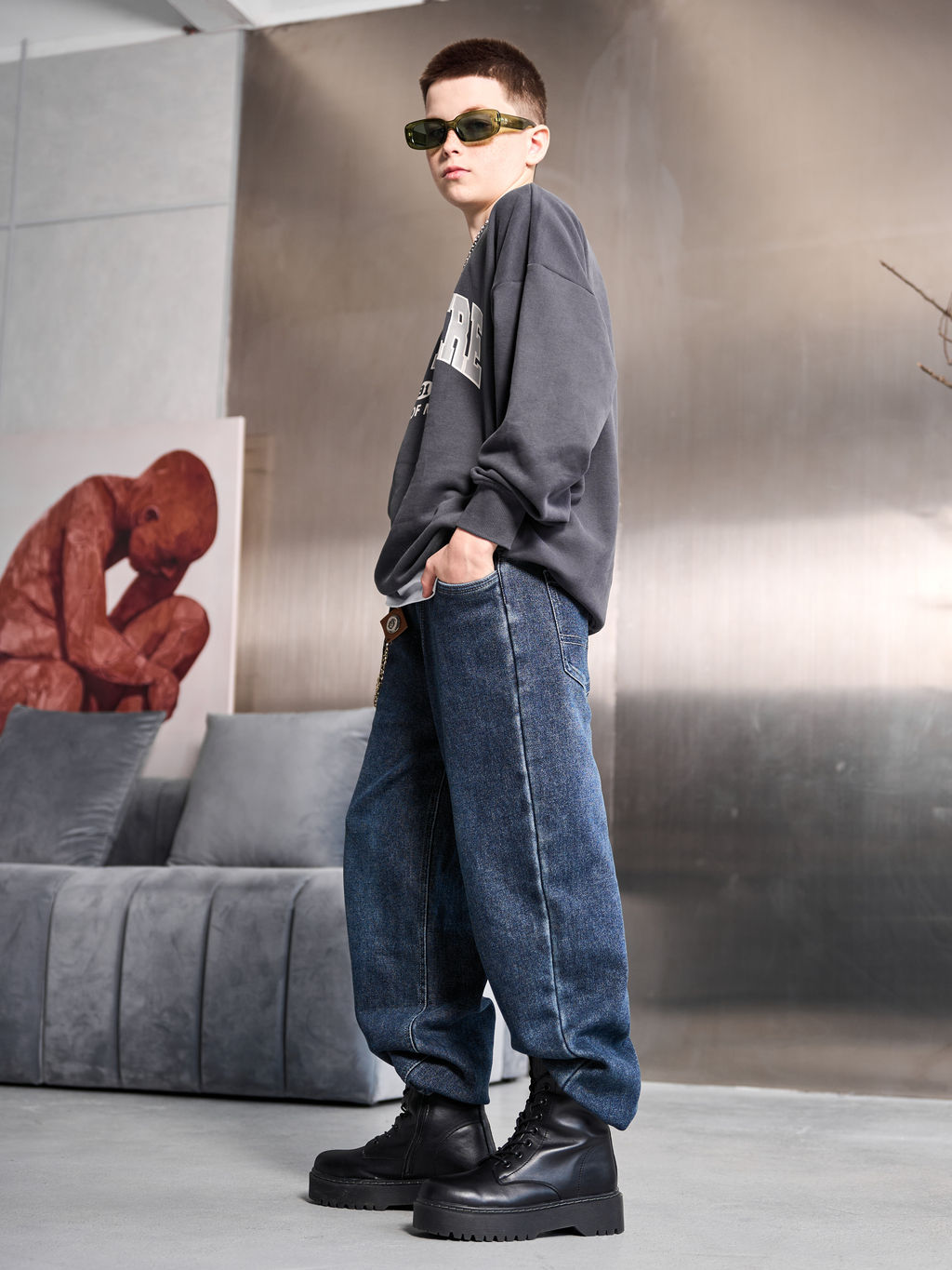 Джинсы-багги утеплённые для мальчиков - Синий мир фото 15