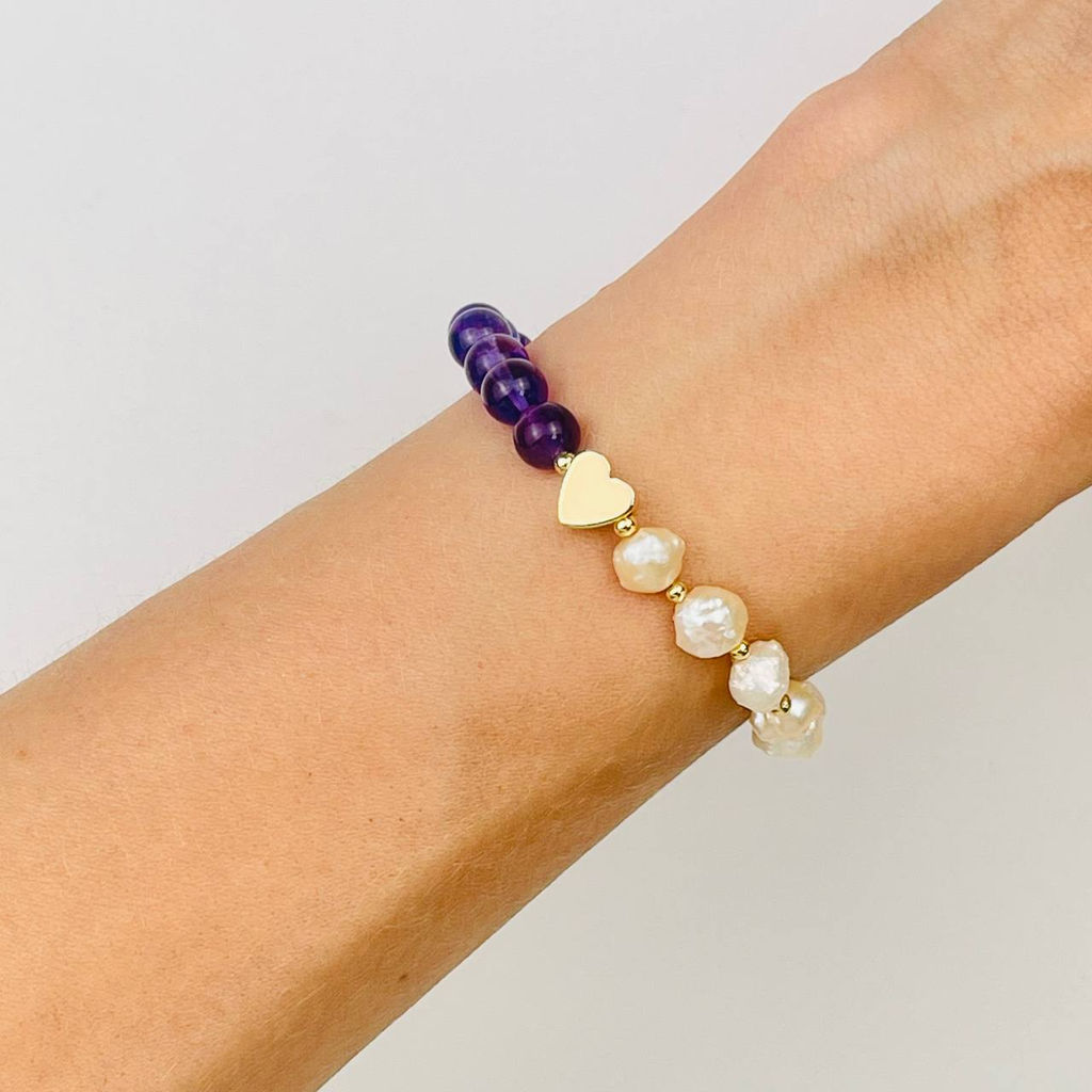 Браслет из Аметиста и Жемчуга 18 см