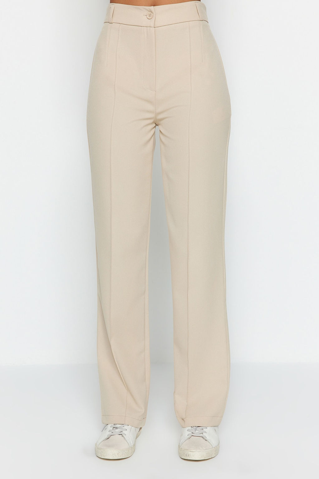Vizon Straight/Duz Kesim Yuksek Bel Nervur Dikisli Dokuma Pantolon TWOSS21PL0093