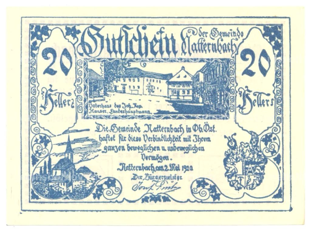 20 геллеров 1920 года Австрия  Нотгельд