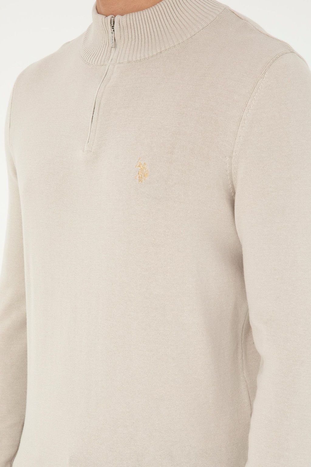 Erkek Slim Fit Yar_m Fermuarl_ Ta_ Basic Kazak