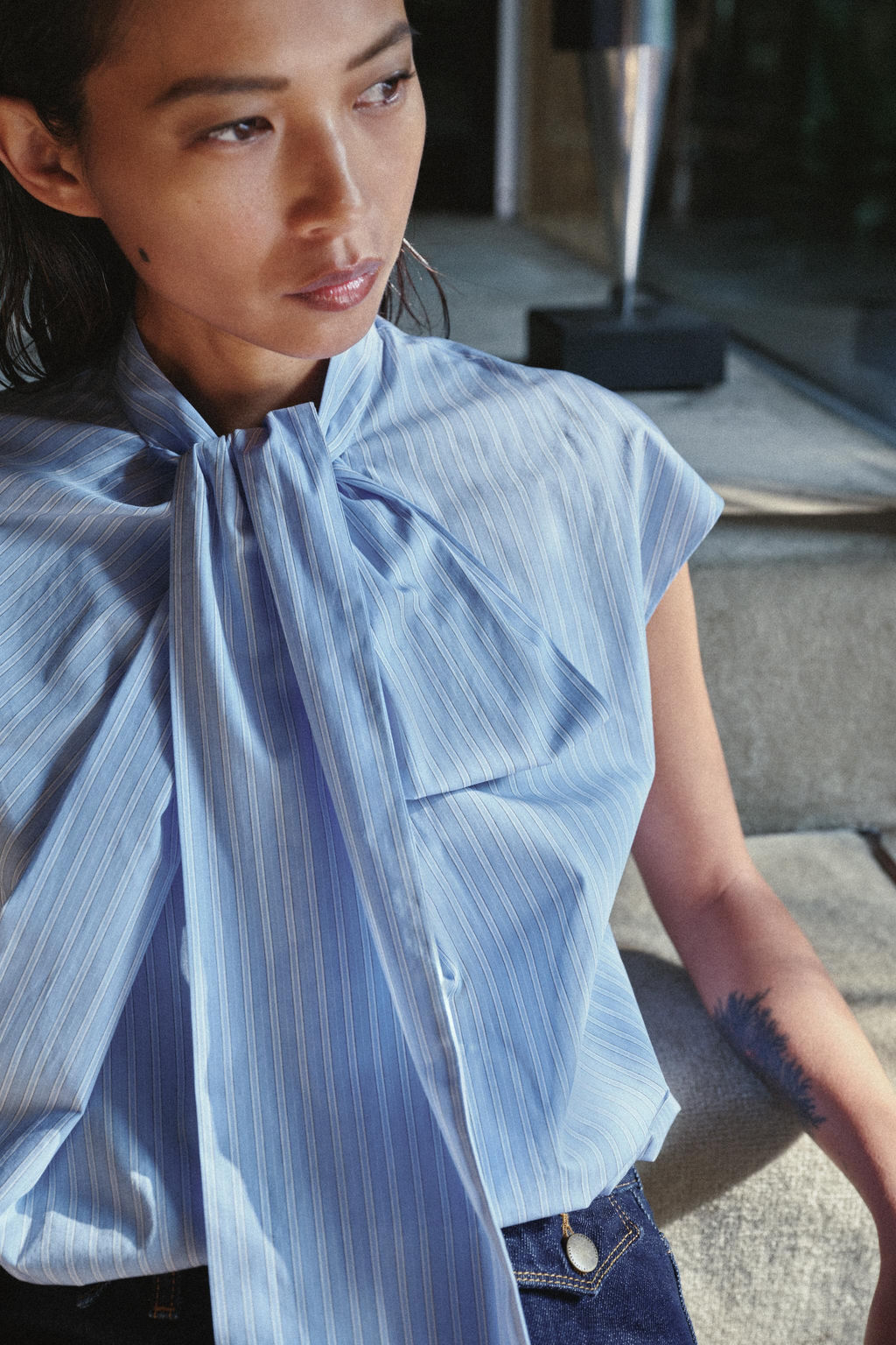 CAMISA RAYAS LAZADAS ZW COLLECTION / Blanco / Celeste - Zara фото 2