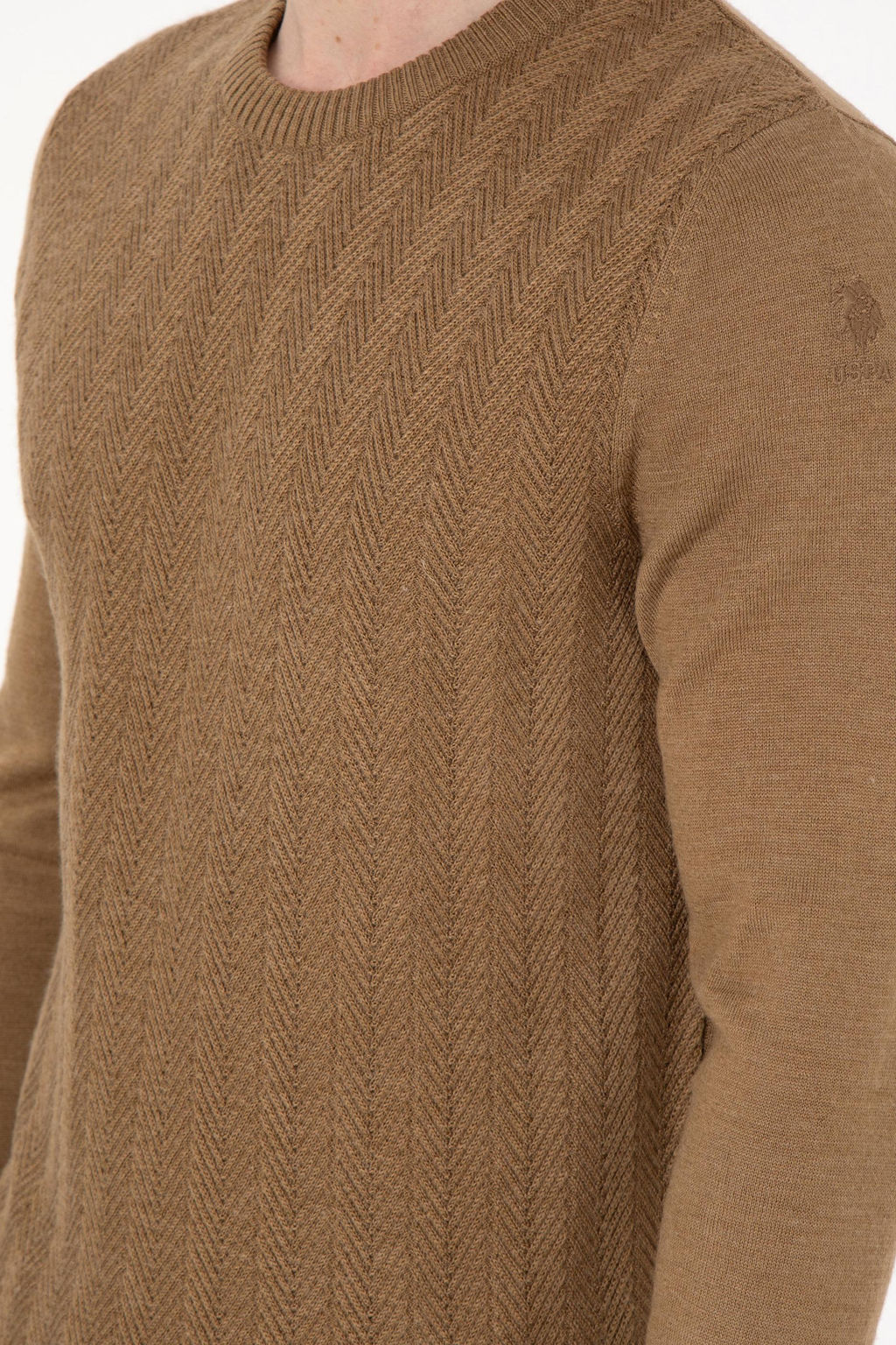 Erkek Slim Fit Bisiklet Yaka Haki Melanj Kazak - U.s. polo assn фото 7