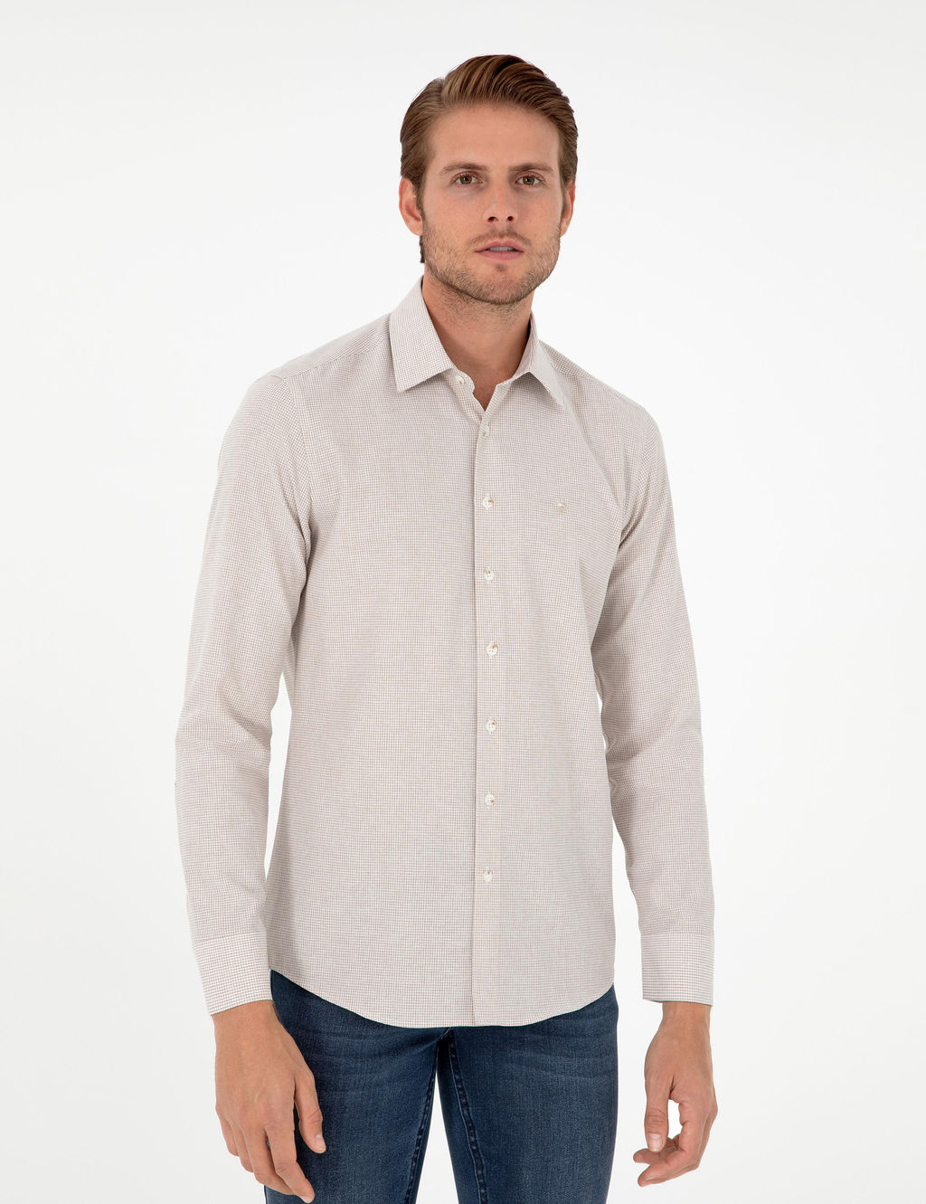 Bej Slim Fit Uzun Kollu G_mlek