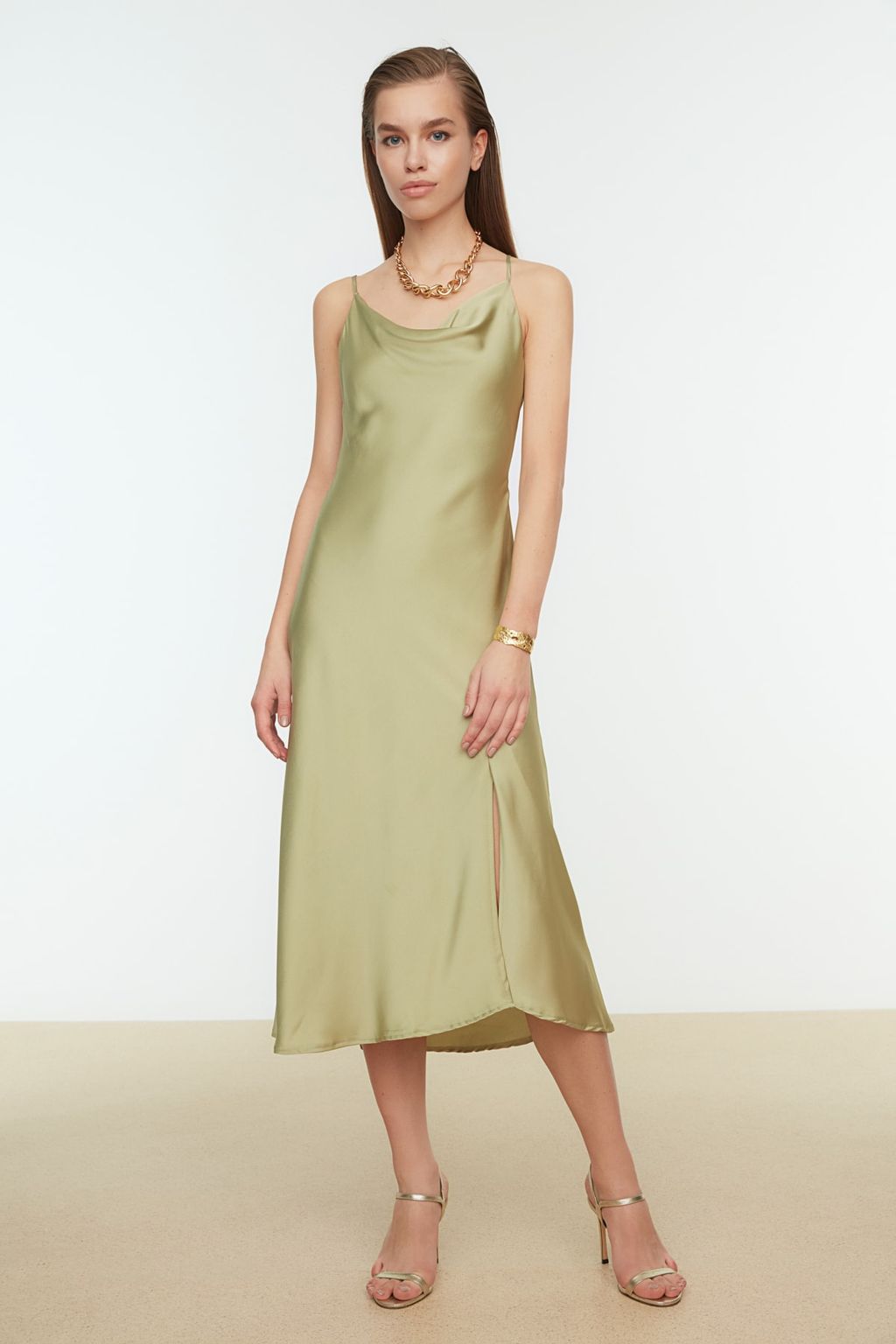 TRENDYOLMILLA Siyah Astarl? Dokuma Saten S?k Abiye Elbise TPRSS19BB0058 фото 9