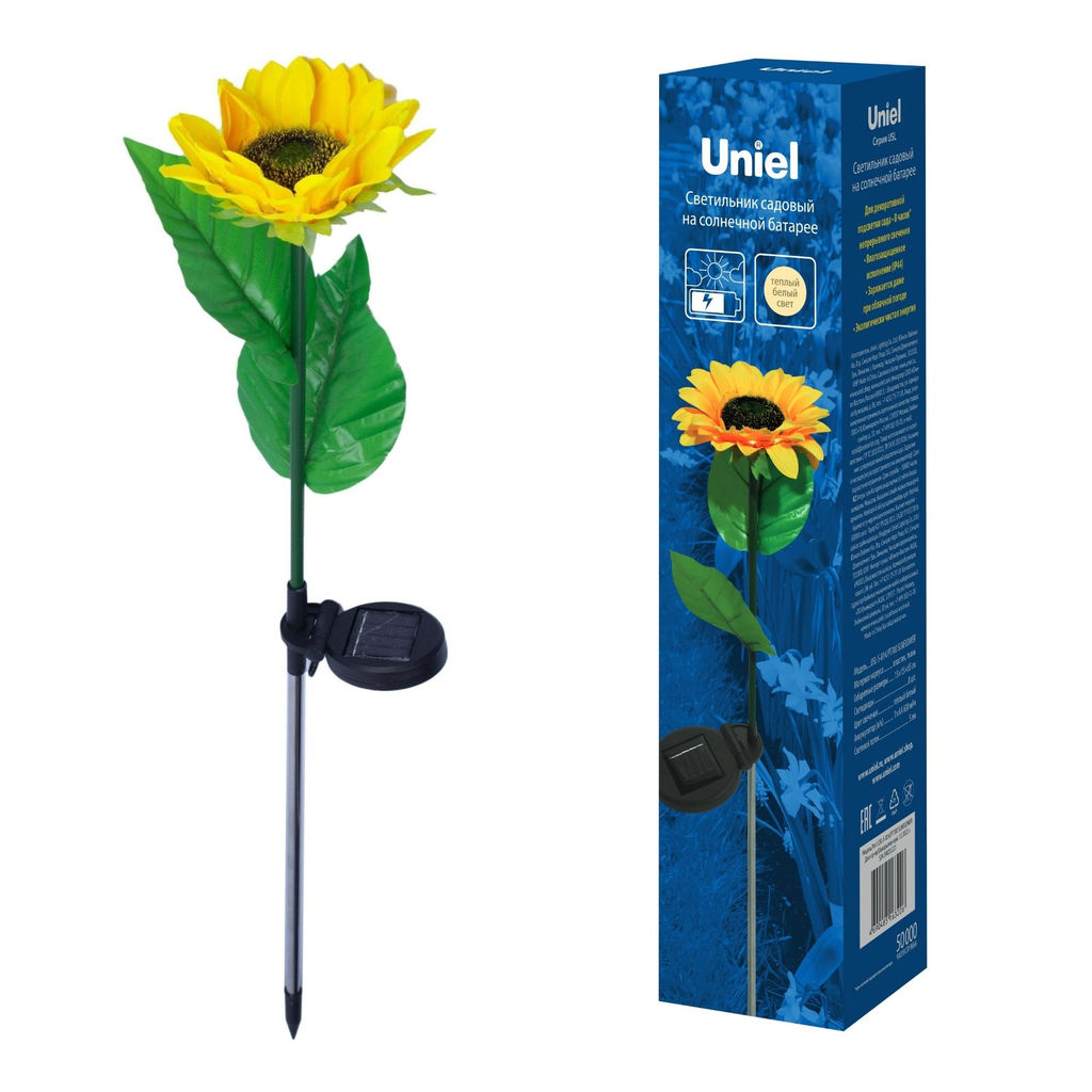 USL-S-814/PT700 SUNFLOWER Садовый светильник на солнечной батарее Подсолнух. 8 светодиодов. Теплый белый свет. 1*АА Ni-Mh аккумулятор в/к. IP44. TM Uniel - Volpe фото 9