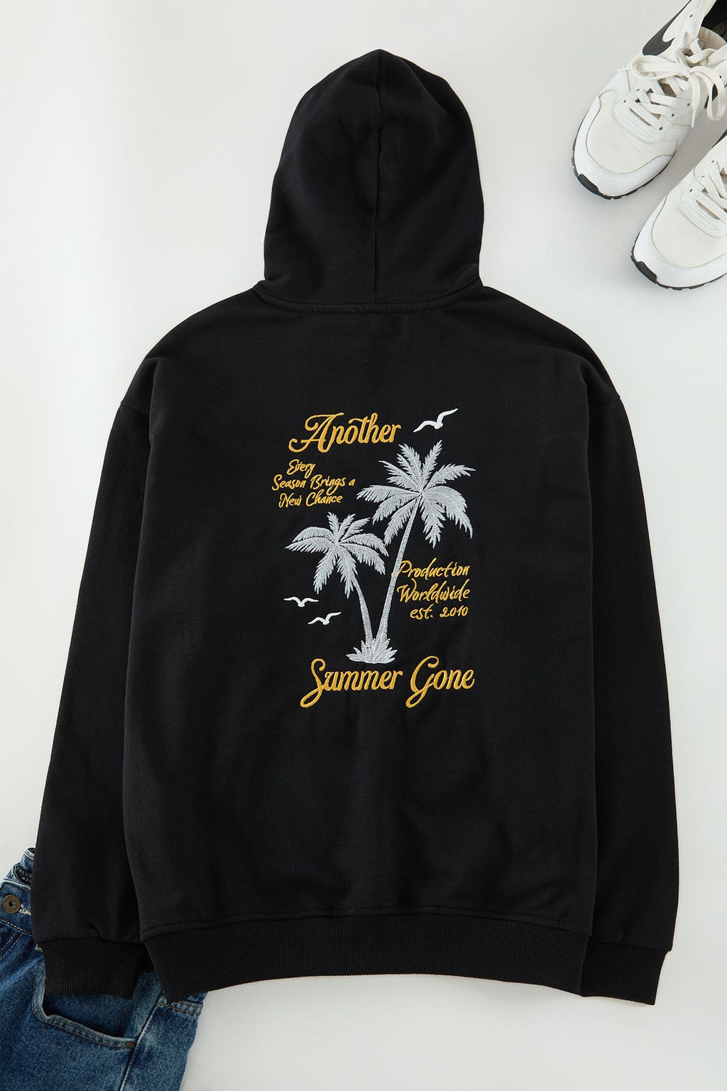 TRENDYOL MAN Siyah Oversize/Genis Kesim Kapusonlu Ici Polar/S?cak Tutan S?rt Nak?sl? Sweatshirt TMNAW25SW00070 - Trendyolmilla фото 5