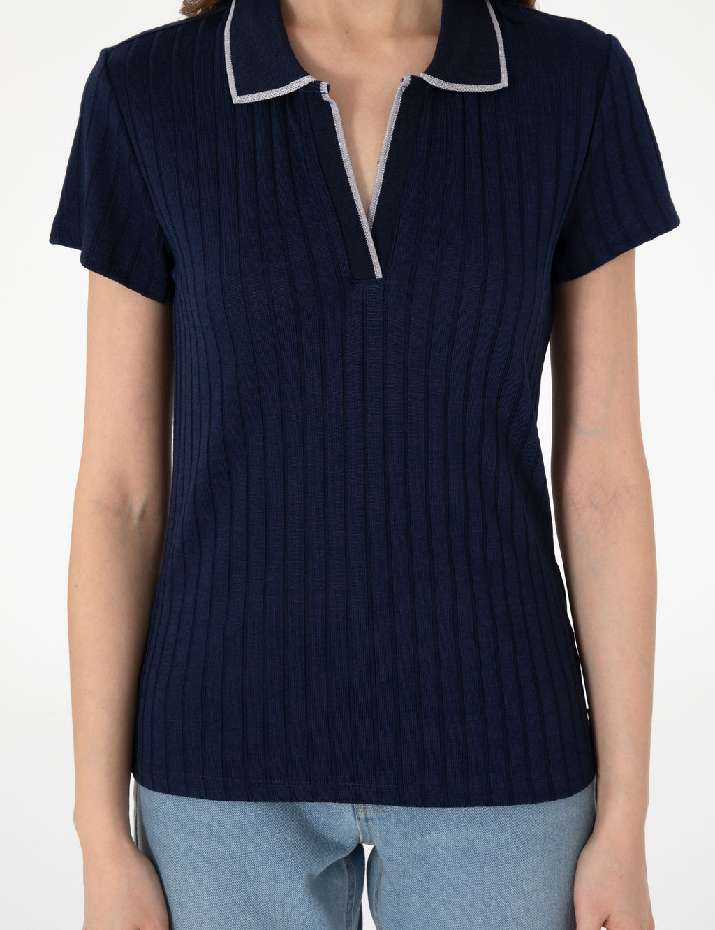 Lacivert Slim Fit Basic Ti__rt
