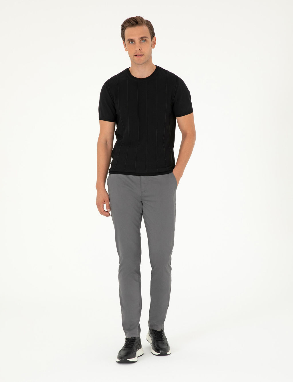Gri Slim Fit Kanvas Pantolon
