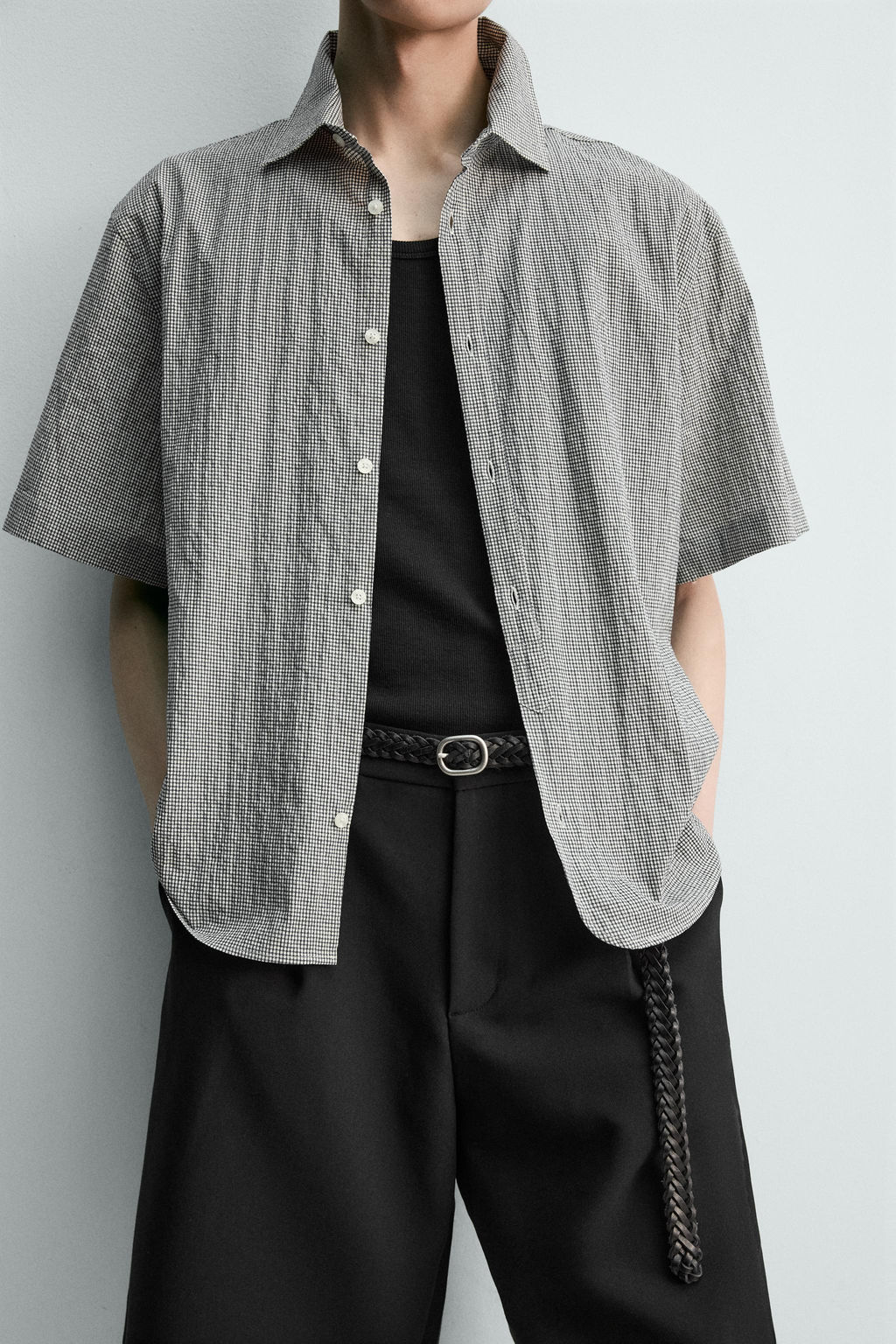 CAMISA REGULAR FIT ESTRUCTURA CUADROS / Blanco / Negro - Zara фото 6