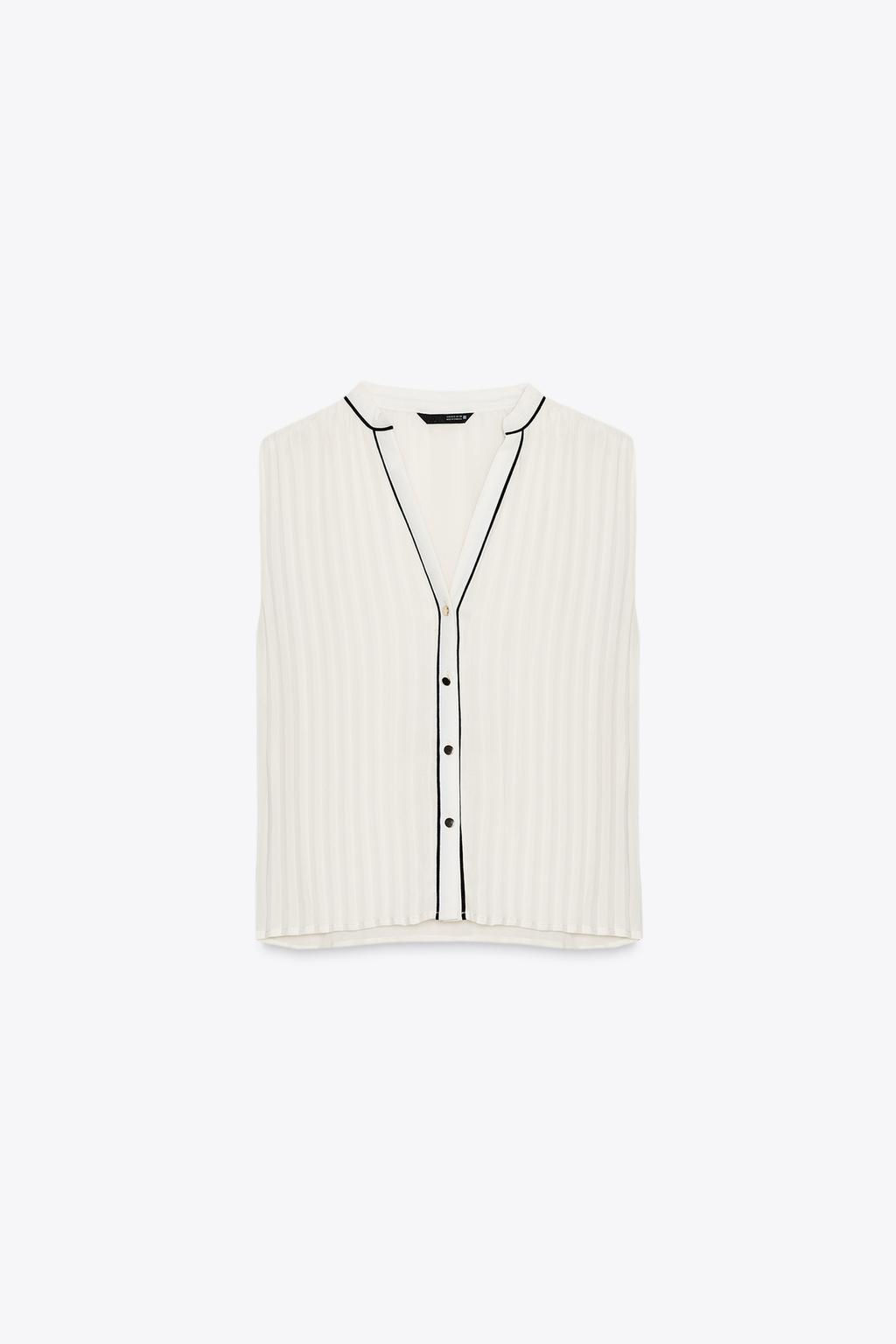 CONTRAST TRIM PLEATED BLOUSE - Zara фото 6