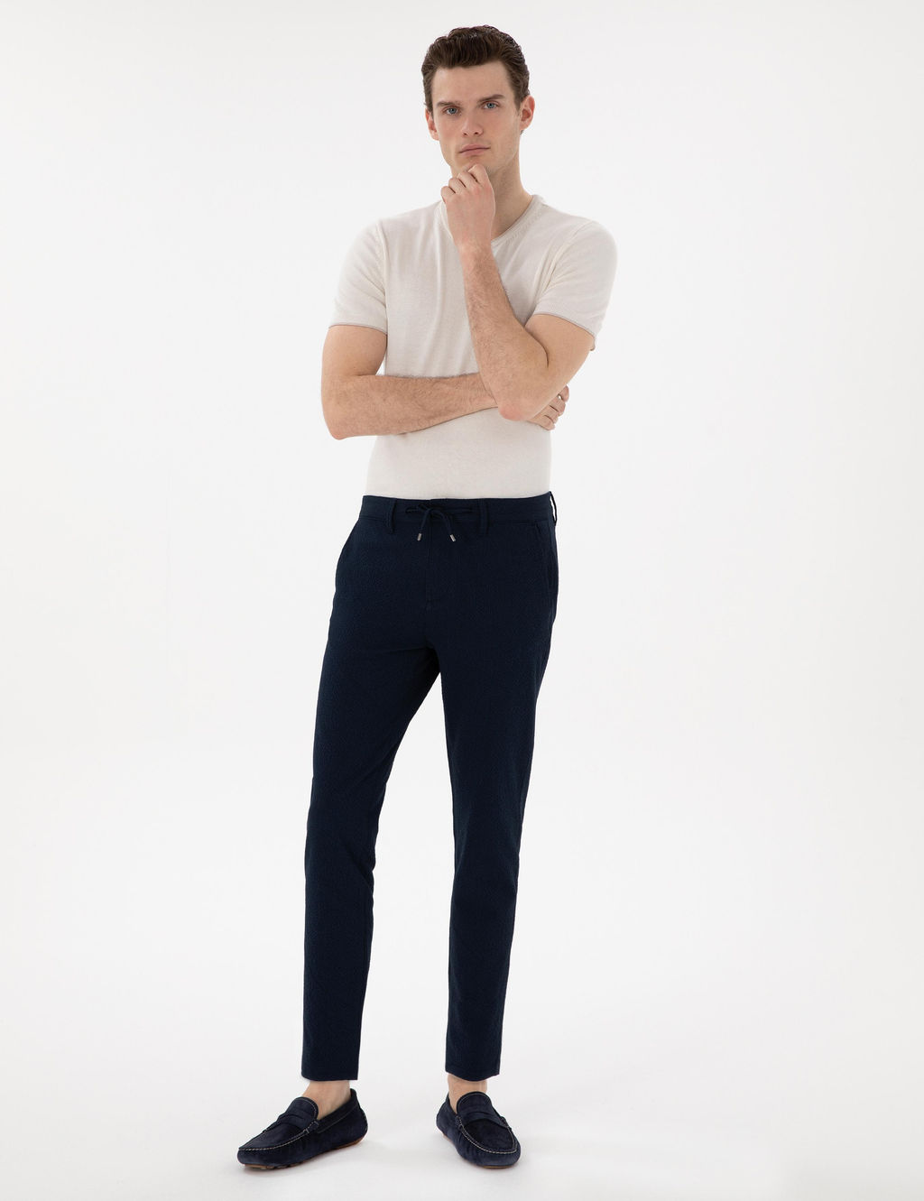 Lacivert Slim Fit Gofre Yazl_k Kanvas Pantolon - Pierre cardin фото 3