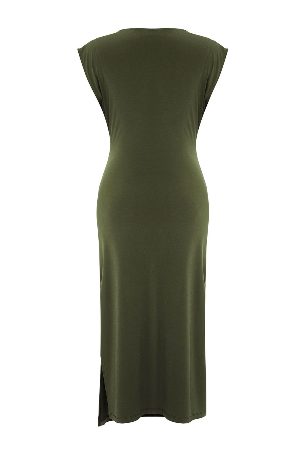 Haki Duz Buzgu / Drape Midi Buzgu Drape Detayl? Kruvaze Yaka Orme Elbise TWOSS25EL00098