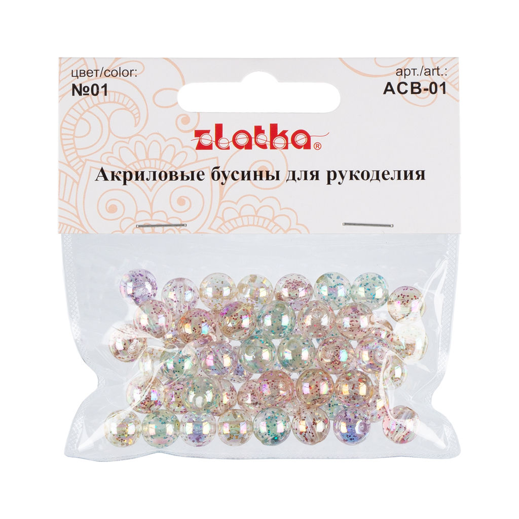 Бусина Zlatka акрил ACB-01 10 мм 25 г № 01 ассорти  фото 3