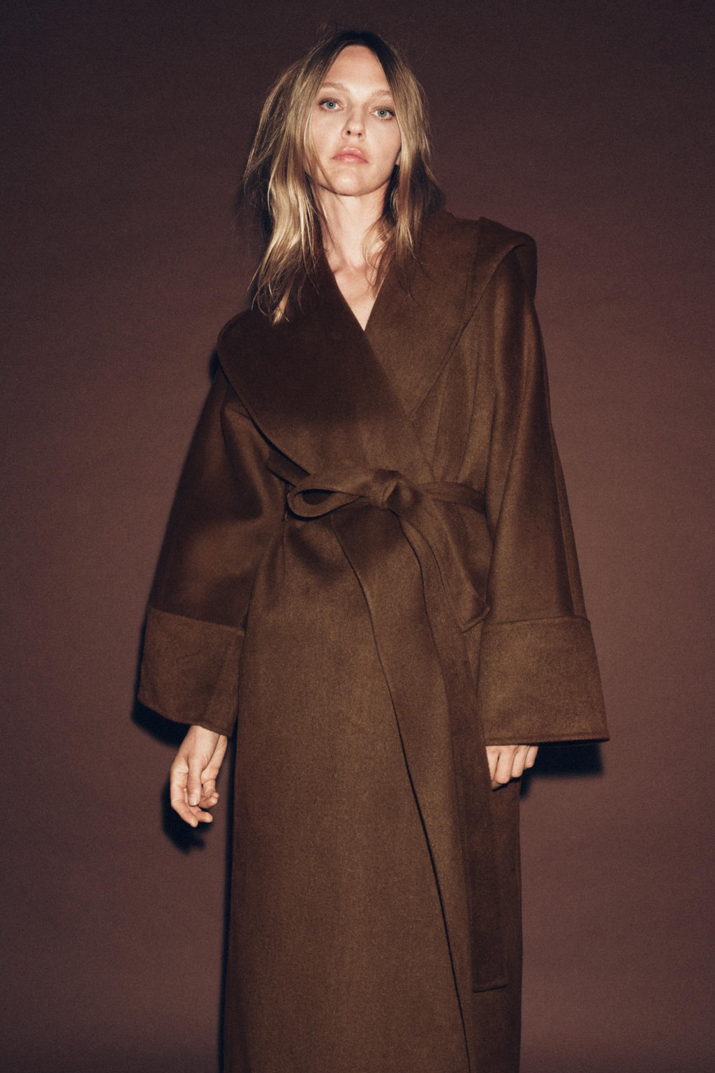 LONG BELTED COAT WITH WOOL ZW COLLECTION LIMITED EDITION