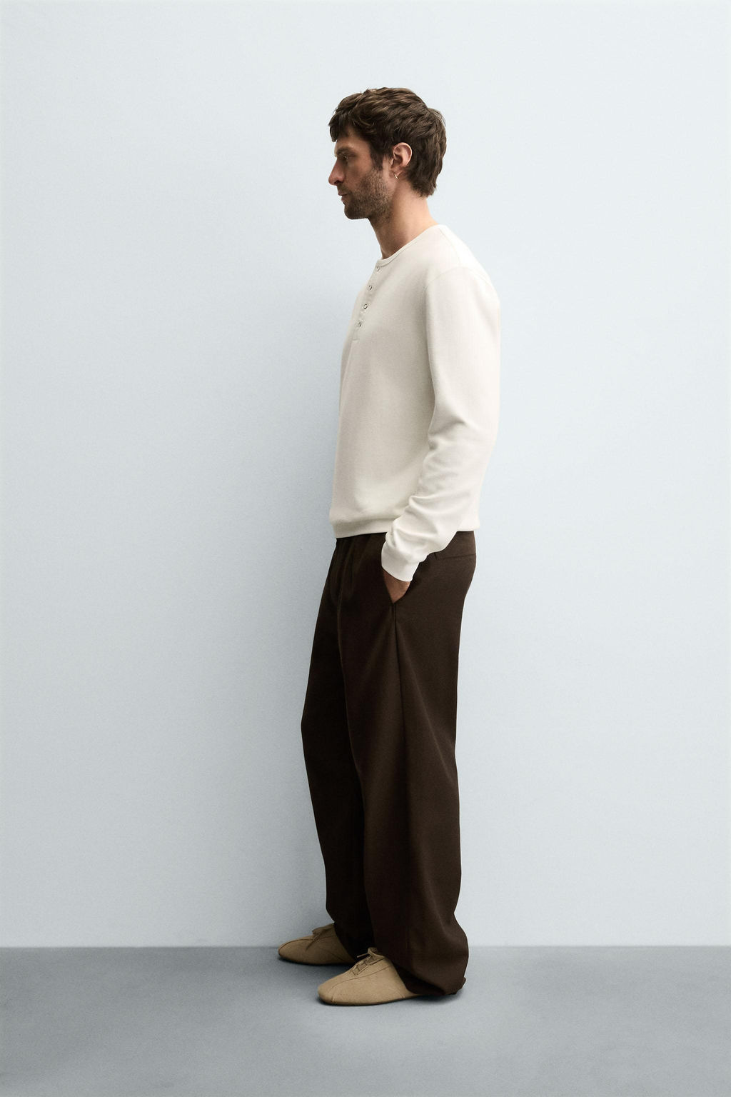 RIBBED BUTTON-NECK T-SHIRT - Zara фото 4